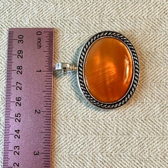 Oval Sterling Silver Snap Pendant By Joseph Esposito Braided Edge Peach Orange - Picture 6 of 6